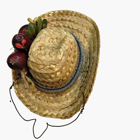 Straw Hat Christmas Ornament Vintage Fruit Mexican Hispanic Rustic Denim Band - Picture 5 of 8